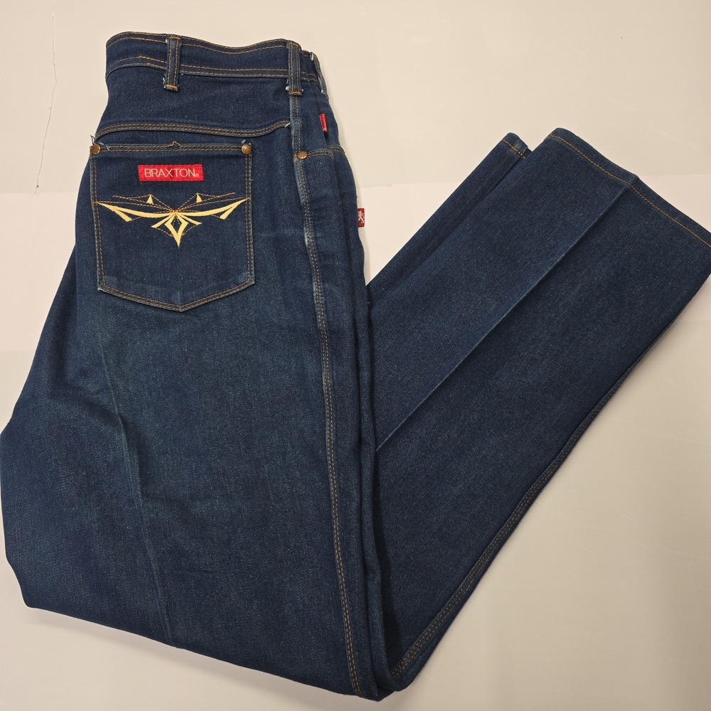 Vintage Braxton Stretch Jeans‎ High Rise Dark Wash Embroidered Pocket 34/20